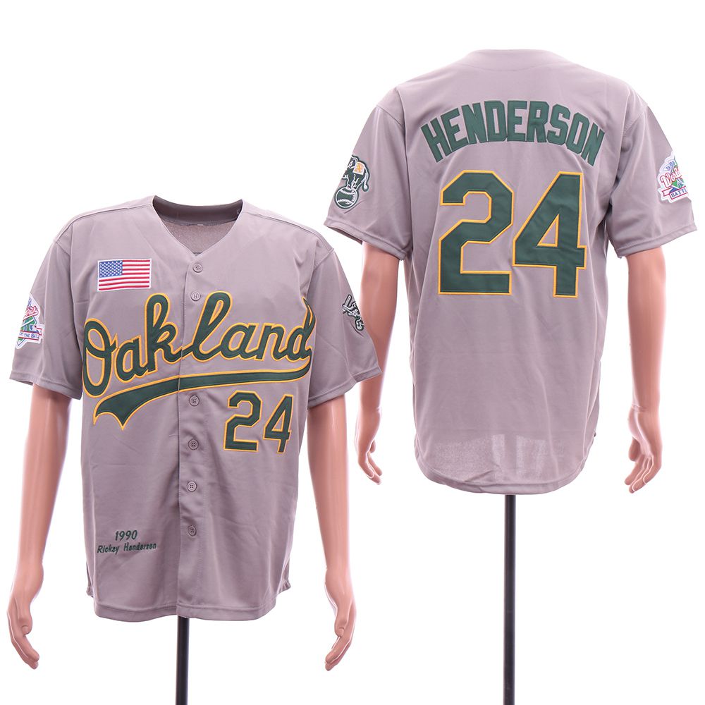 Men Oakland Athletics #24 Henderson Grey Throwback 1990 MLB Jerseys->oakland athletics->MLB Jersey